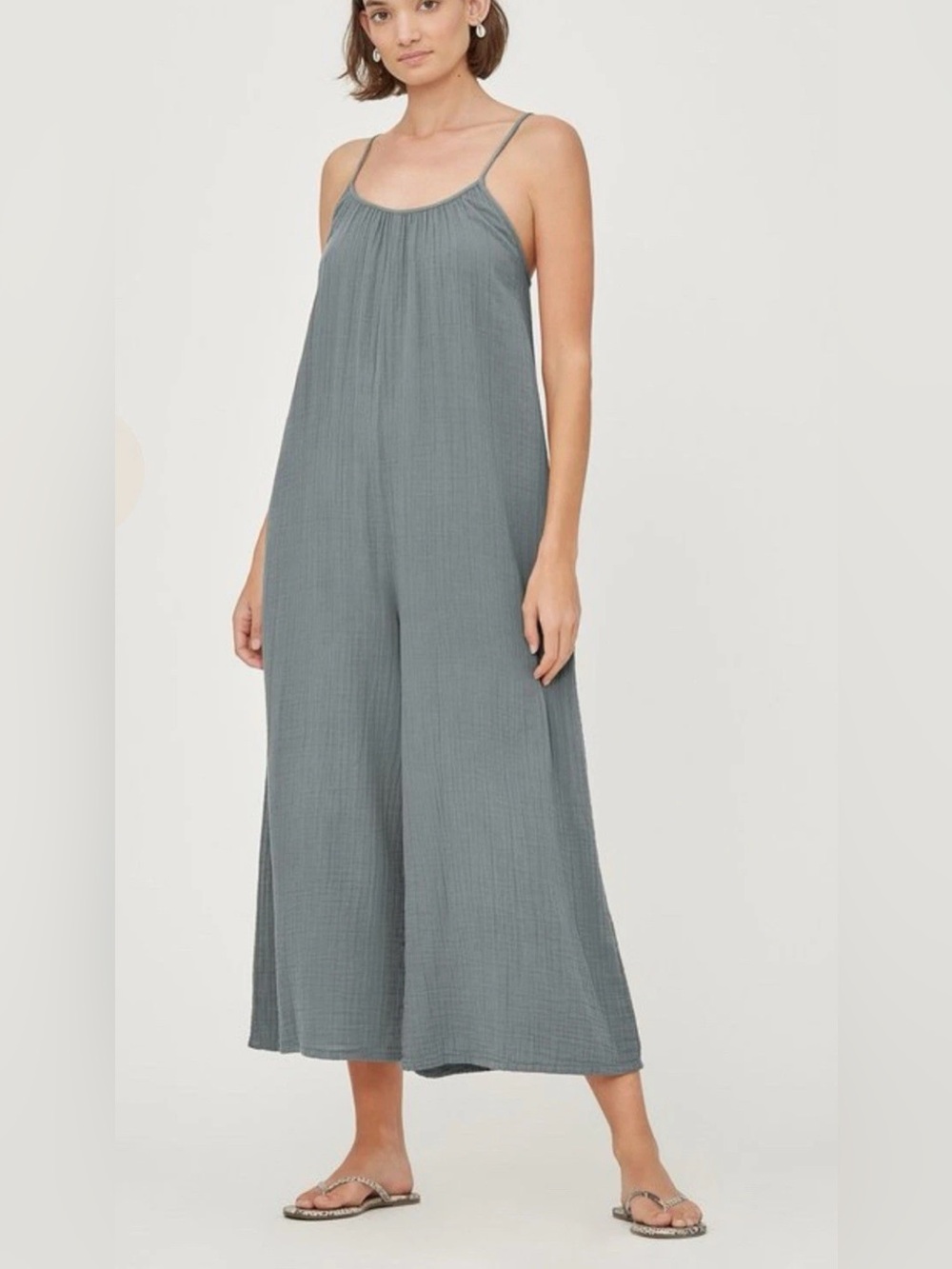 LACAUSA Sleeveless Wide-Leg Jumpsuit in Sage Green Cotton S